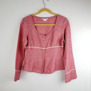 Zara Basic Red Linen Blend Blouse Top